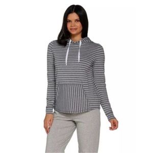 AnyBody Heather Grey Stripe Cozy Knit Light French Terry Hoodie Size XL